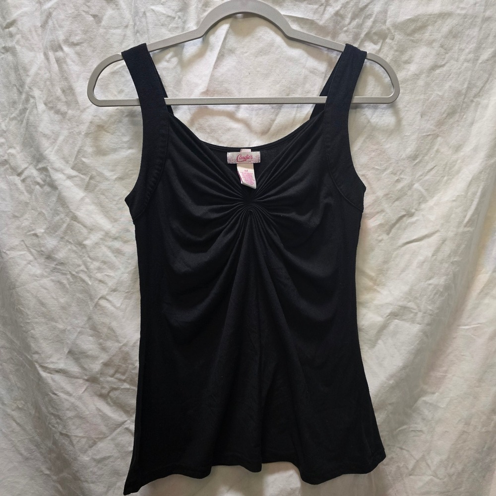 Y2K Candies Women's Black Sleeveless Tank Top Gathered Front Casual Medium